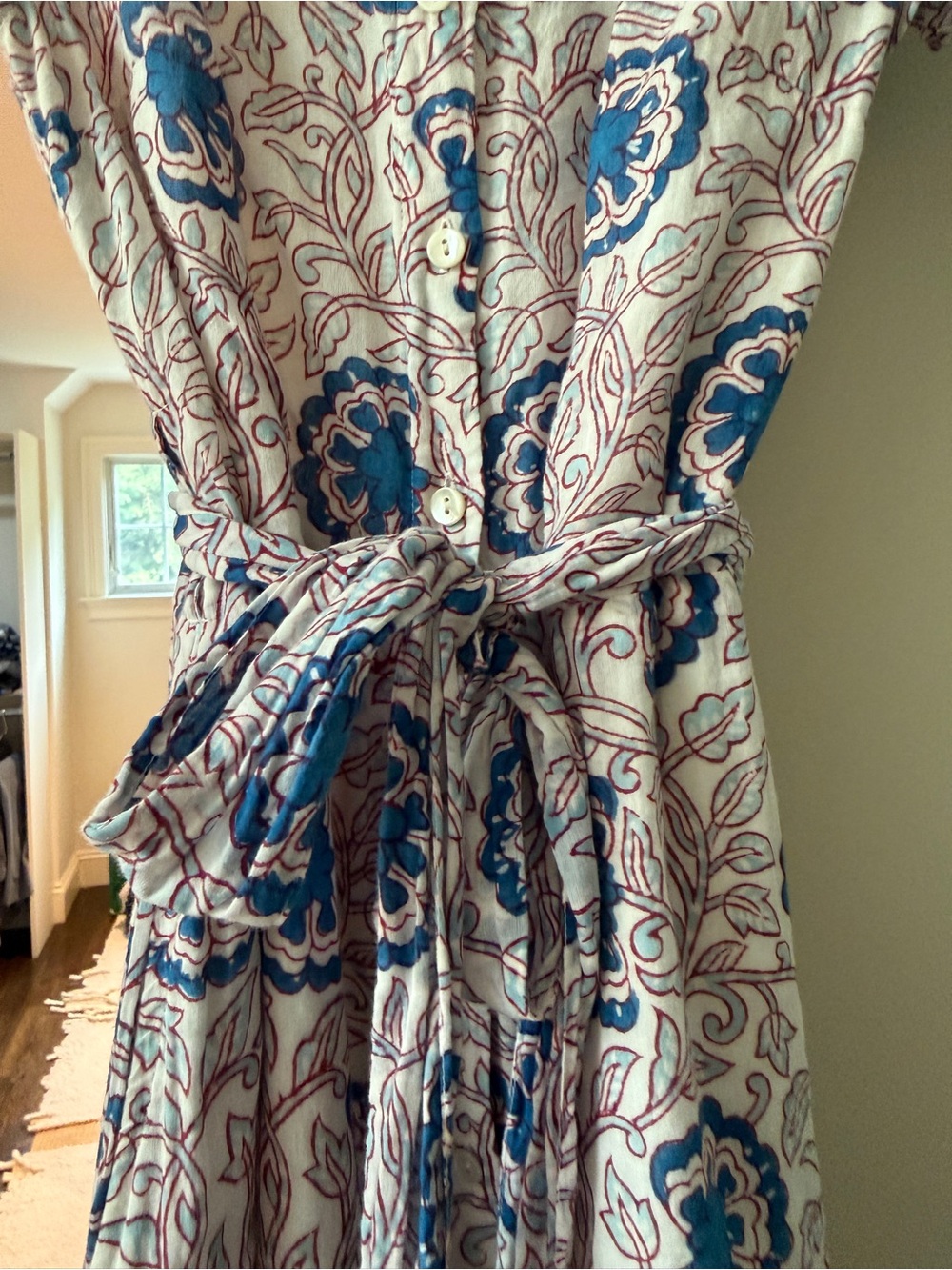 Oliphant Cream Dress with Blue and Red Floral Print - Picture 3 of 10